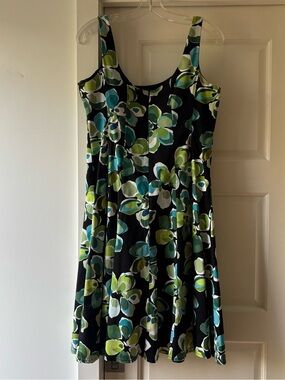 Black Floral A-Line Sundress with Green & Blue Flowers